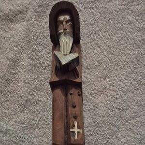 Vintage Hand Carved Wood Monk Figurine Mexican Folk Art